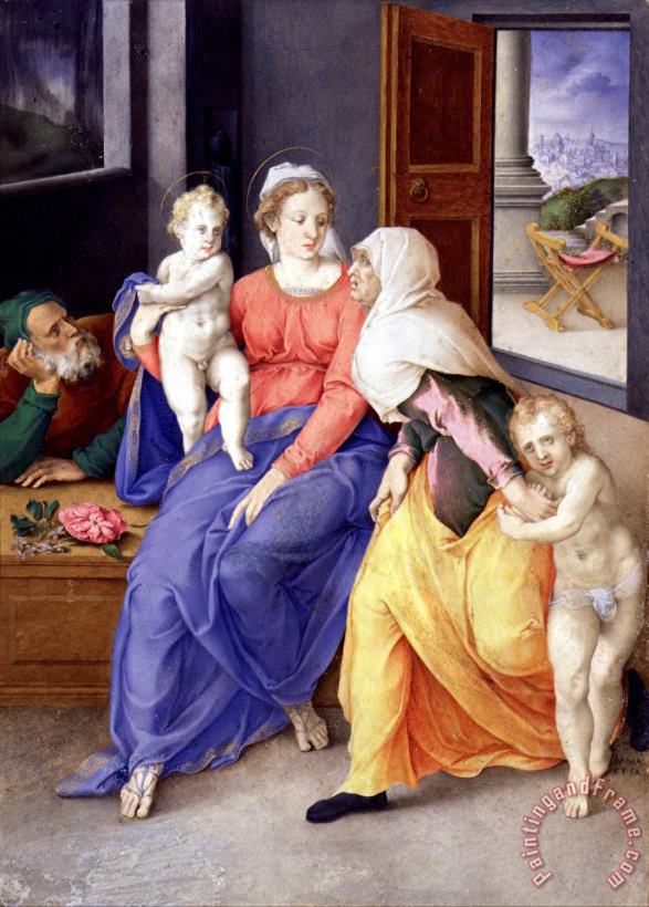 Holy Family with Santa Isabel And San Juanito painting - Giulio Clovio Holy Family with Santa Isabel And San Juanito Art Print