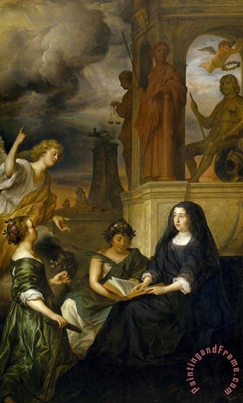 Amalia Van Solms in Mourning for Her Husband, Prince Frederick Henry (allegory of The Memory of Frederick Henry, Prince of Orange, with The Portrait o painting - Govaert Flinck Amalia Van Solms in Mourning for Her Husband, Prince Frederick Henry (allegory of The Memory of Frederick Henry, Prince of Orange, with The Portrait o Art Print