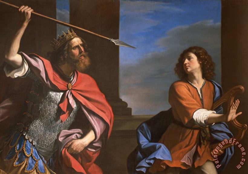 Guercino Saul Attacking David Art Painting