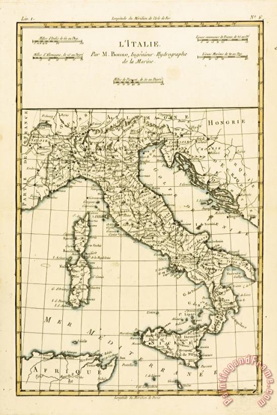 Antique Map of Italy painting - Guillaume Raynal Antique Map of Italy Art Print