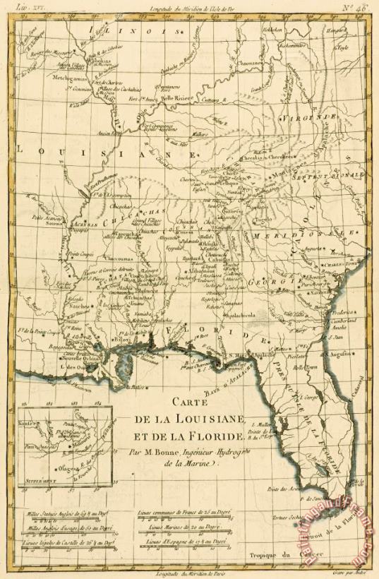 Guillaume Raynal Antique Map of Louisiana and Florida Art Painting