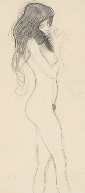 Female Nude Standing Drawing painting - Gustav Klimt Female Nude Standing Drawing Art Print
