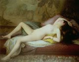 Nude lying on a chaise longue by Gustave-Henri-Eugene Delhumeau