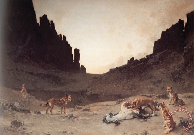 Dogs of The Douar Devouring a Dead Hourse in The Gorges of El Kantar painting - Gustave Achille Guillaumet Dogs of The Douar Devouring a Dead Hourse in The Gorges of El Kantar Art Print