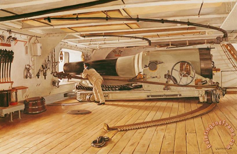Gustave Bourgain Twenty-Seven Pound Cannon on a Battleship Art Painting