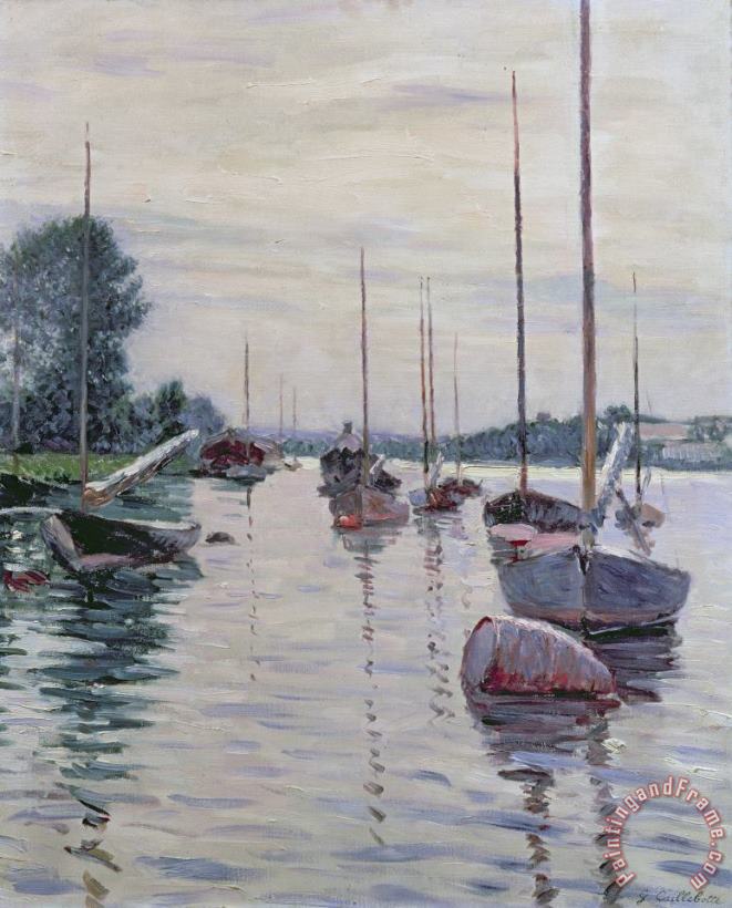 Boats Anchored On The Seine painting - Gustave Caillebotte Boats Anchored On The Seine Art Print