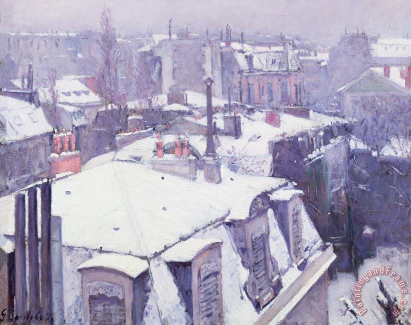 Roofs under Snow painting - Gustave Caillebotte Roofs under Snow Art Print