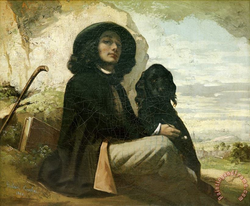 Courbet with His Black Dog painting - Gustave Courbet Courbet with His Black Dog Art Print