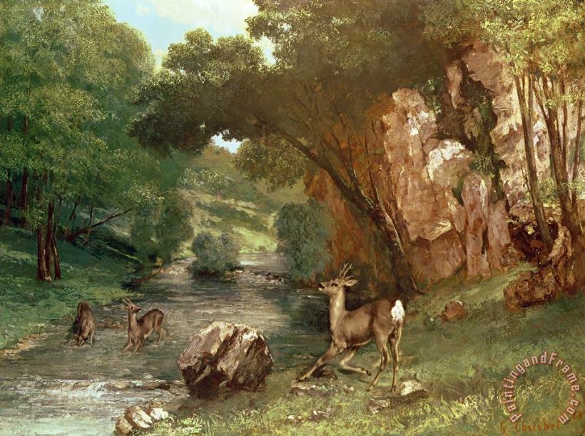 Deer by a River painting - Gustave Courbet Deer by a River Art Print