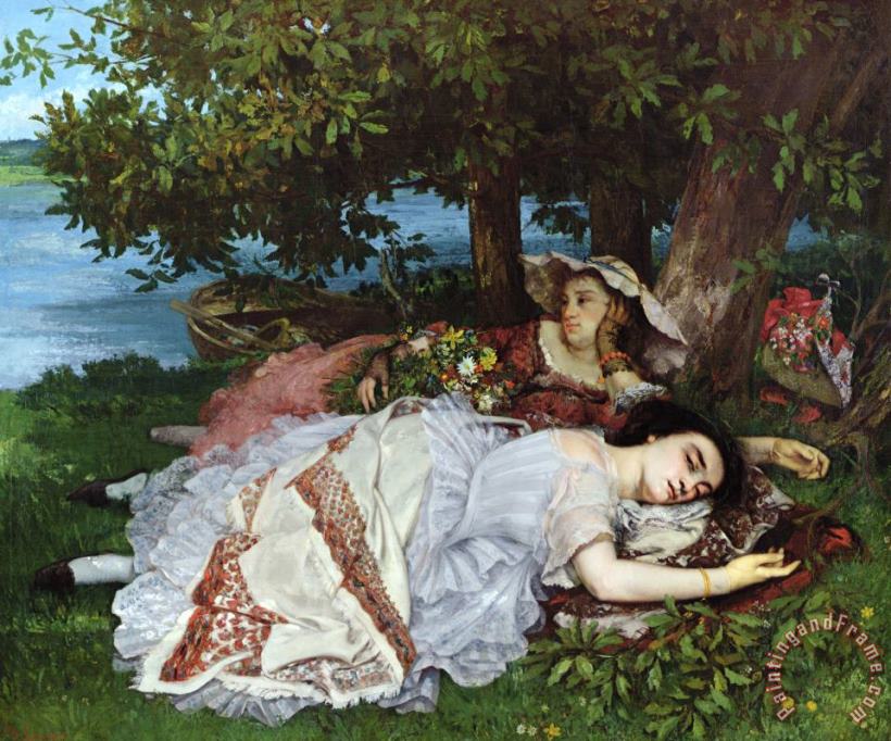 Girls on the Banks of the Seine painting - Gustave Courbet Girls on the Banks of the Seine Art Print