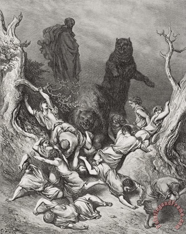 Gustave Dore The Children Destroyed By Bears Art Print