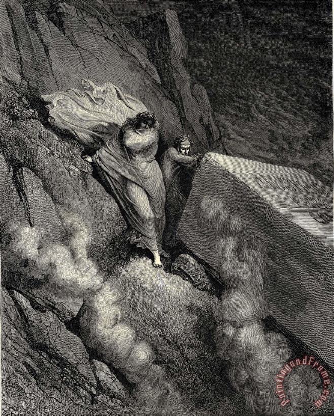 Gustave Dore The Inferno, Canto 11, Lines 67 From The Profound Abyss, Behind The Lid of a Great Monument We Stood Retir’d Art Painting