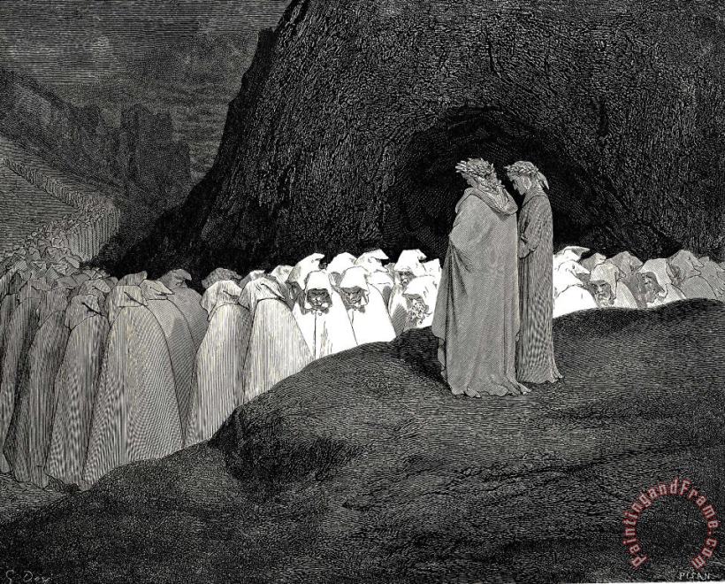 Gustave Dore The Inferno, Canto 23, Lines 9294 “tuscan, Who Visitest The College of The Mourning Hypocrites, Disdain Not to Instruct Us Who Thou Art.” Art Print