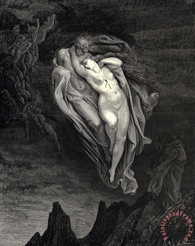Gustave Dore The Inferno, Canto 5, Lines 7274 “bard! Willingly I Would Address Those Two Together Coming, Which Seem So Light Before The Wind.” Art Print