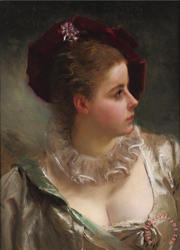 Gustave Jean Jacquet young Beauty with Red Hat Art Print