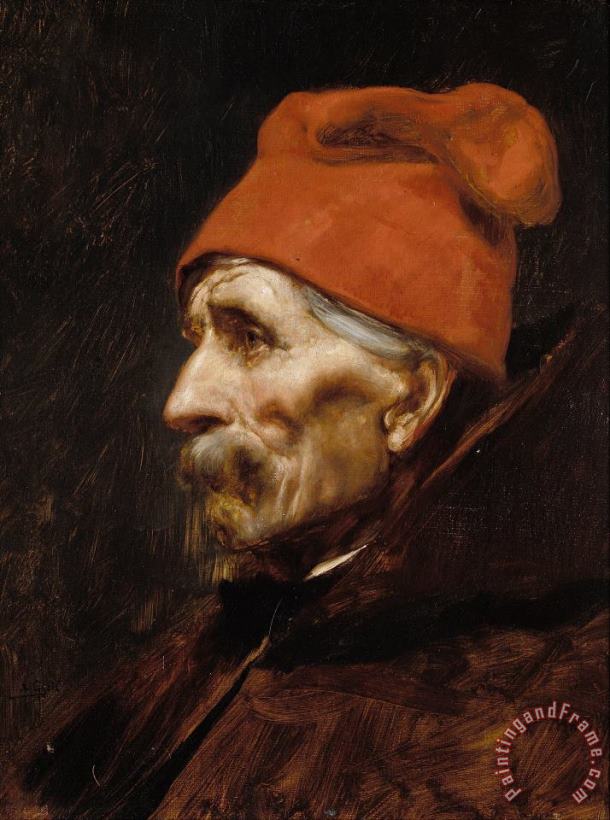 Gyzis Nikolaos Old Man Wearing a Red Fez Art Painting