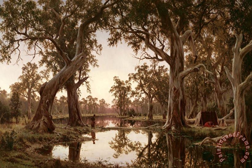 Evening Shadows, Backwater of The Murray, South Australia painting - H J. Johnstone Evening Shadows, Backwater of The Murray, South Australia Art Print