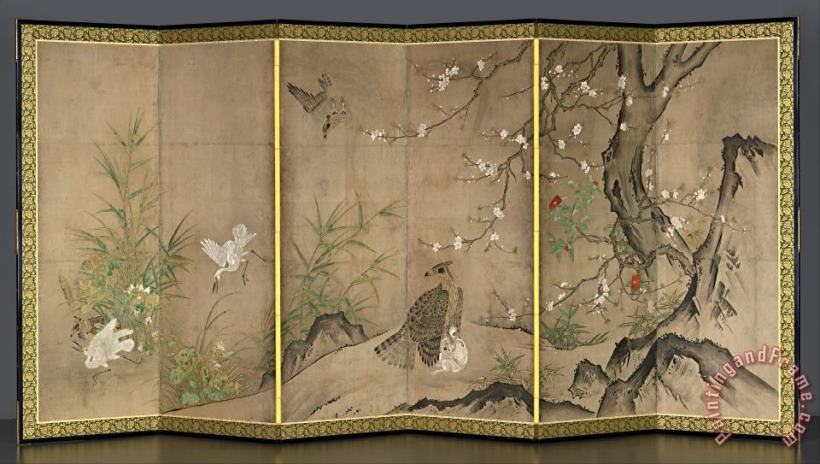 Hagetsu Tosatsu Birds And Flowers in a Landscape Art Painting