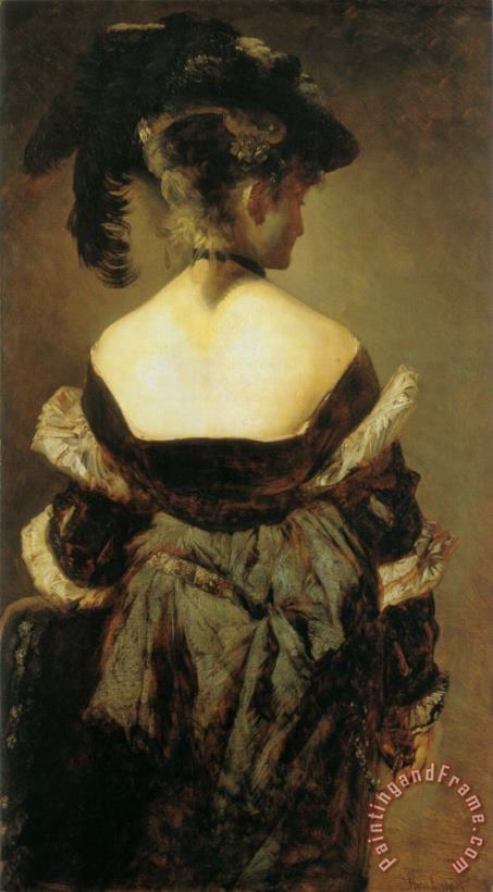 Hans Makart Lady with Feather Hat From Behind Art Print