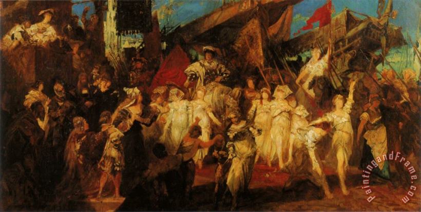 Hans Makart The Entry of Charles V. Into Antwerp (sketch) Art Painting