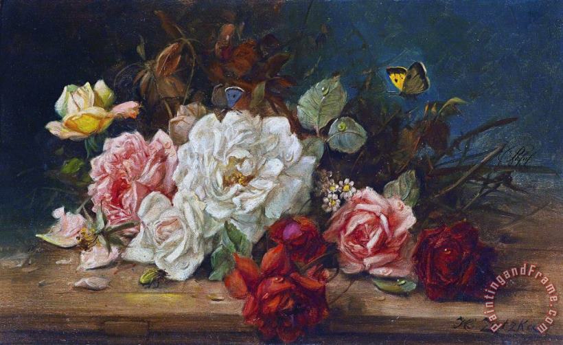 Still Life with Flowers And Butterfly painting - Hans Zatzka Still Life with Flowers And Butterfly Art Print