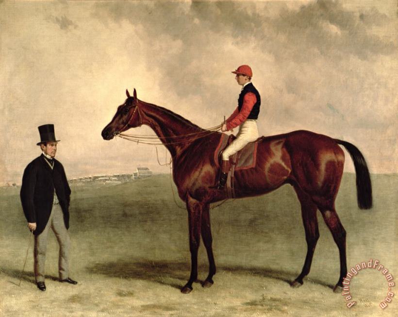 Gladiateur With Harry Grimshaw Up And His Owner Count Frederic De Lagrange painting - Harry Hall Gladiateur With Harry Grimshaw Up And His Owner Count Frederic De Lagrange Art Print