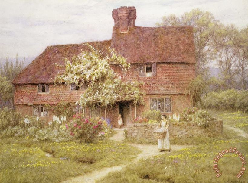 Rose Cottage painting - Helen Allingham Rose Cottage Art Print