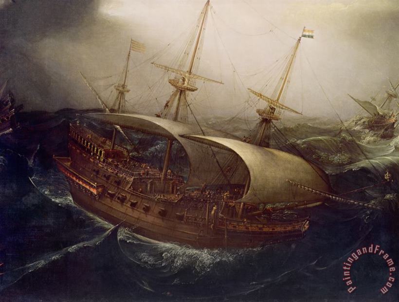 Hendrick Cornelisz Vroom Dutch Battleship in a Storm Art Painting
