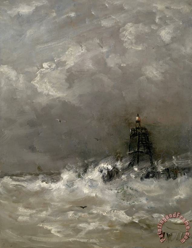 Hendrik Willem Mesdag Lighthouse in Breaking Waves Art Print