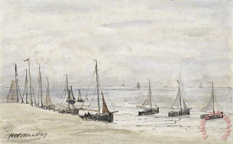 Visserspinken Op Het Strand painting - Hendrik Willem Mesdag Visserspinken Op Het Strand Art Print