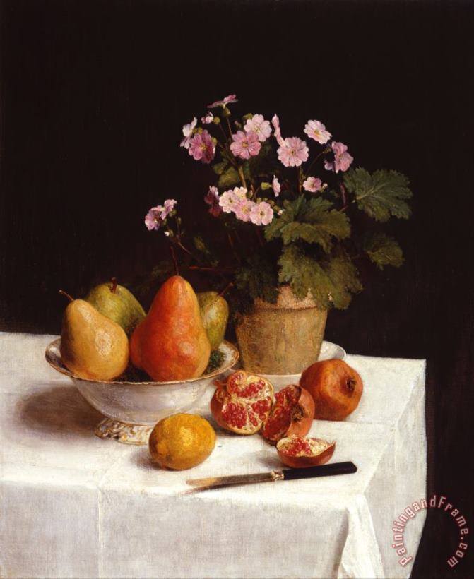 Still Life (primroses, Pears And Promenates) painting - Henri Fantin Latour Still Life (primroses, Pears And Promenates) Art Print
