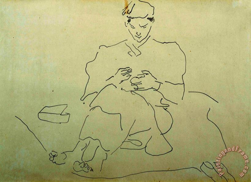 Henri Gaudier-brzeska Seated Figure Sewing Art Painting