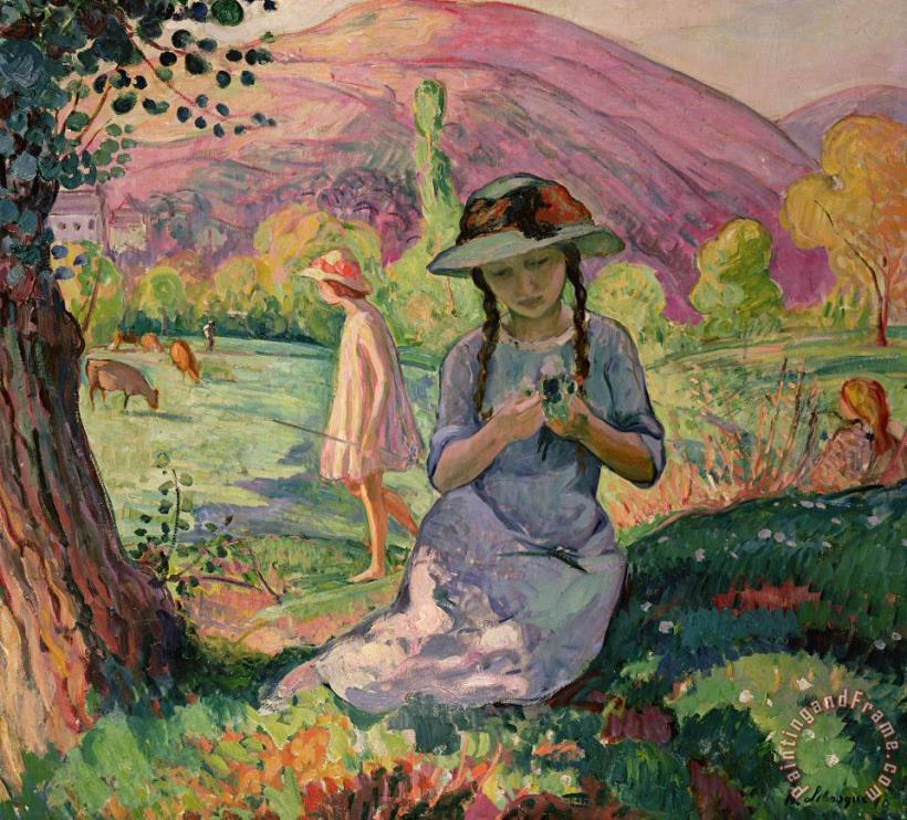 Young Girl Picking Flowers painting - Henri Lebasque Young Girl Picking Flowers Art Print