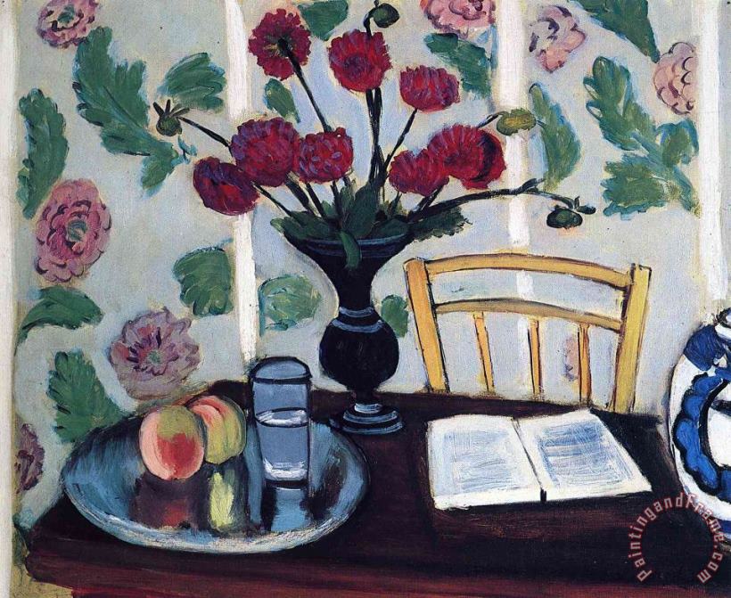 Bouquet of Dahlias And White Book 1923 painting - Henri Matisse Bouquet of Dahlias And White Book 1923 Art Print Bouquet of Dahlias And White Book 1923 painting - Henri Matisse Bouquet of Dahlias And White Book 1923 Art Print