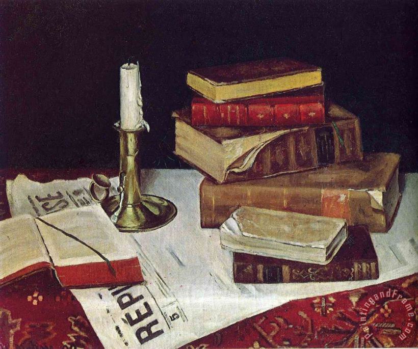 Still Life with Books And Candle 1890 painting - Henri Matisse Still Life with Books And Candle 1890 Art Print