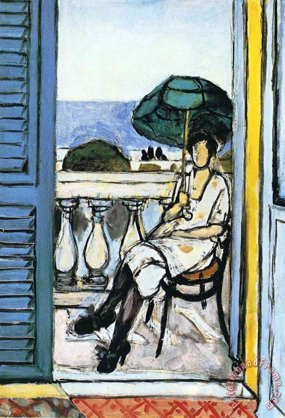 Woman with a Green Parasol on a Balcony 1919 painting - Henri Matisse Woman with a Green Parasol on a Balcony 1919 Art Print