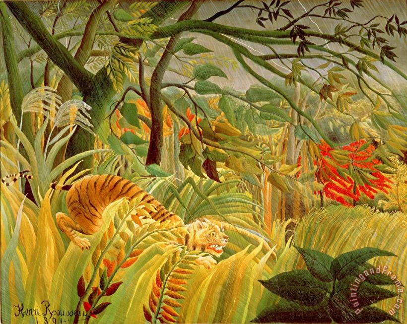 Tiger in a Tropical Storm painting - Henri Rousseau Tiger in a Tropical Storm Art Print