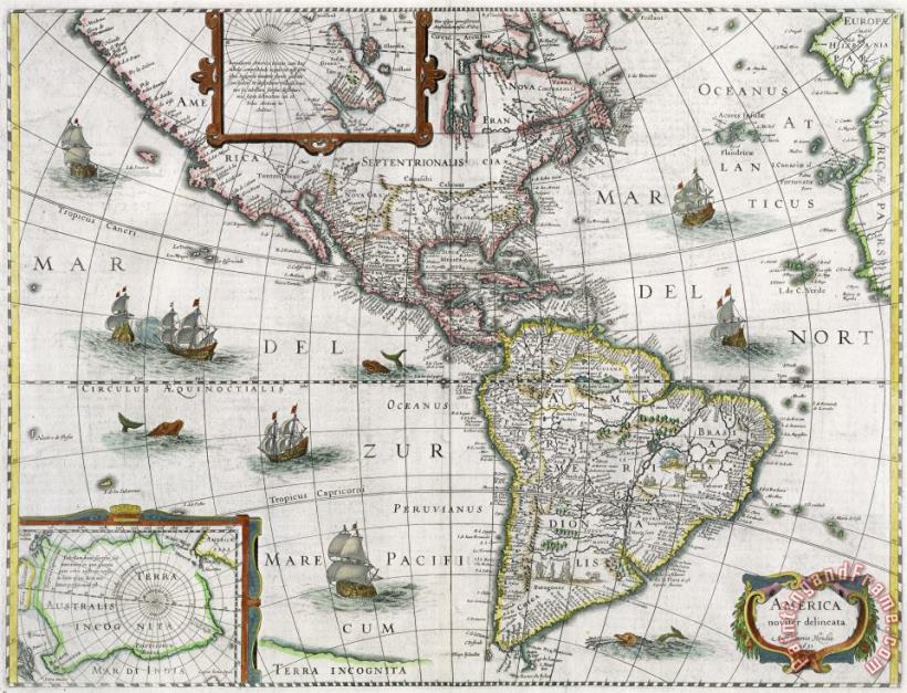 Henricus Hondius Map of the Americas Art Print