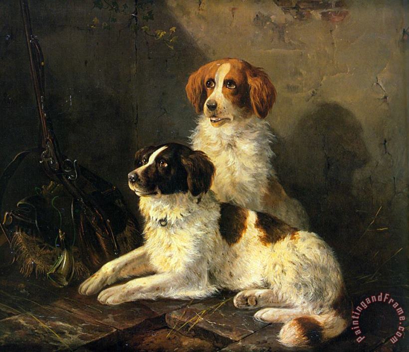 Henriette Ronner-Knip Two Spaniels Waiting for The Hunt Art Painting