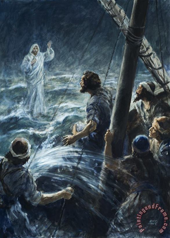 Christ walking on the sea of Galilee painting - Henry Coller Christ walking on the sea of Galilee Art Print