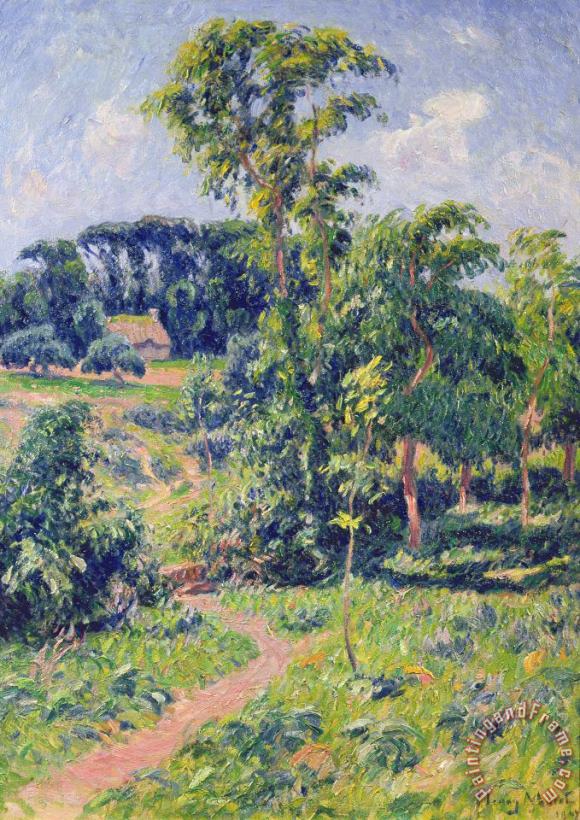 Henry Moret Landscape with trees and a path leading to a cottage Art Print