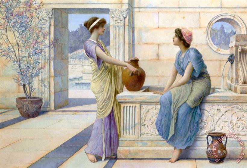 Henry Ryland Two Women of Ancient Greece Filling Their Water Jugs at a Fountain (women of Corinth) Art Print