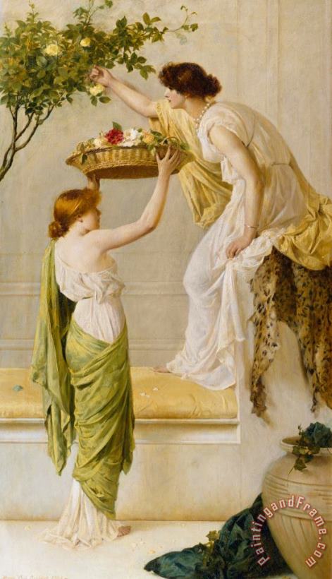 A Basket of Roses - Grecian Girls painting - Henry Thomas Schaefer A Basket of Roses - Grecian Girls Art Print