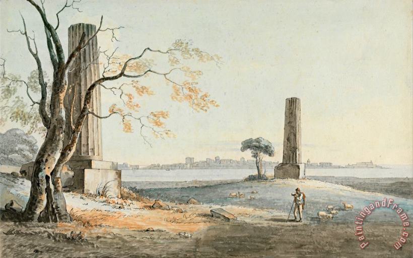 Remains of The Temple of Olypian Jove with a View of Ortygia, Syracuse painting - Henry Tresham Remains of The Temple of Olypian Jove with a View of Ortygia, Syracuse Art Print