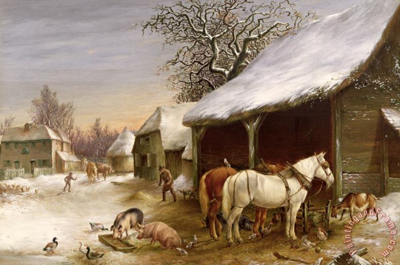 Henry Woollett Farmyard in Winter Art Painting