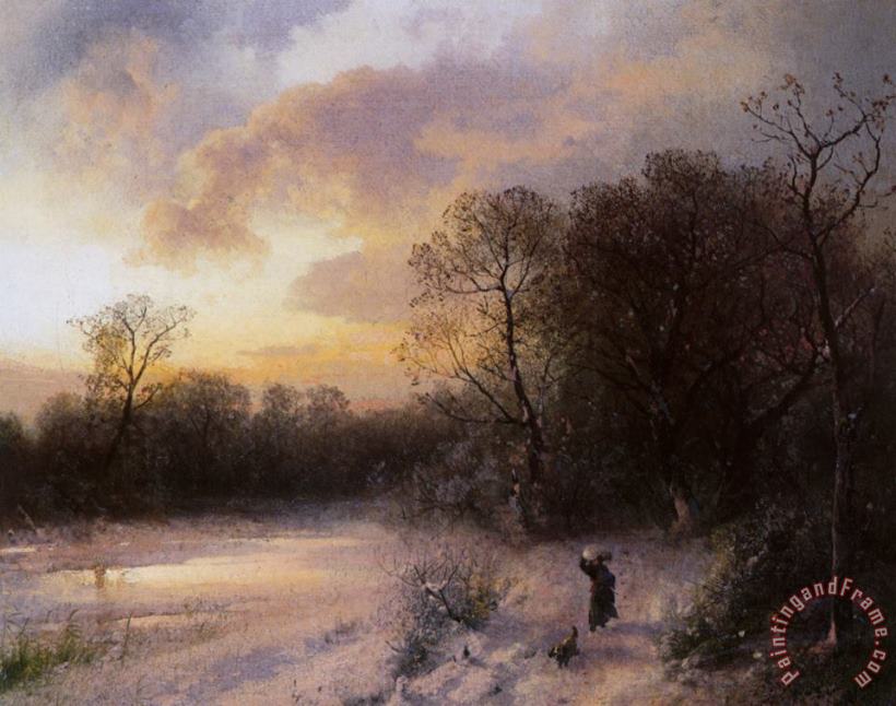 Herman Herzog Daybreak on a Snowy Morning Art Painting