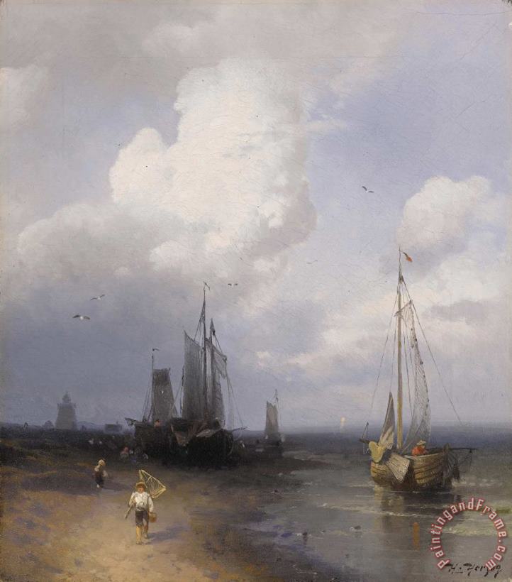 Herman Herzog Dutch Coastal Scene Art Painting