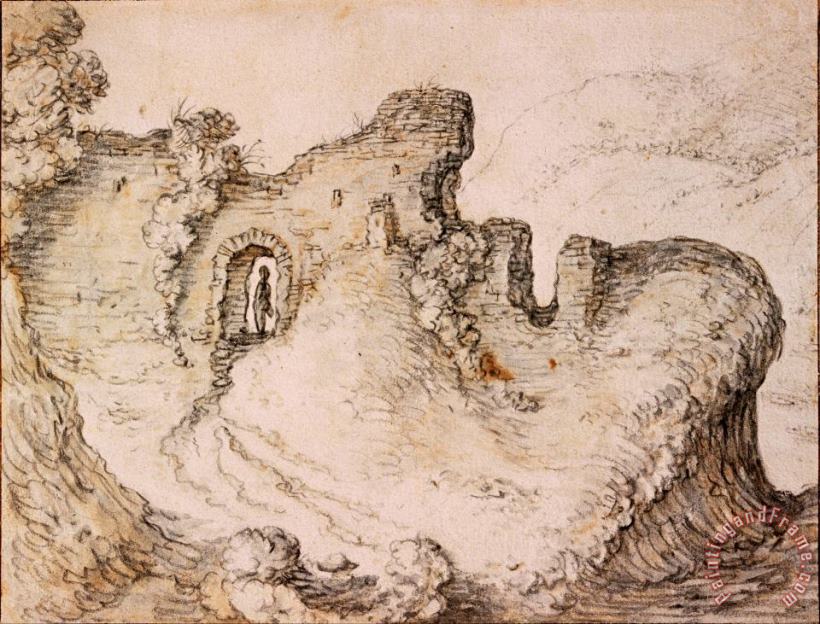 Herman Saftleven Rocky Landscape with Ruins, Forming The Profile of a Man's Face Art Print