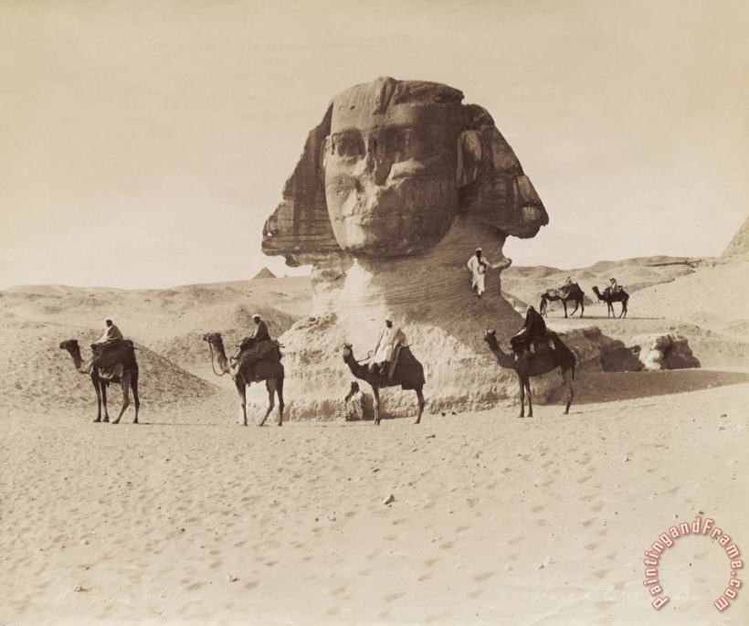 Hippolyte Arnoux The Head of The Sphinx Rising From The Sand with Camel Riders in The Foreground Art Print