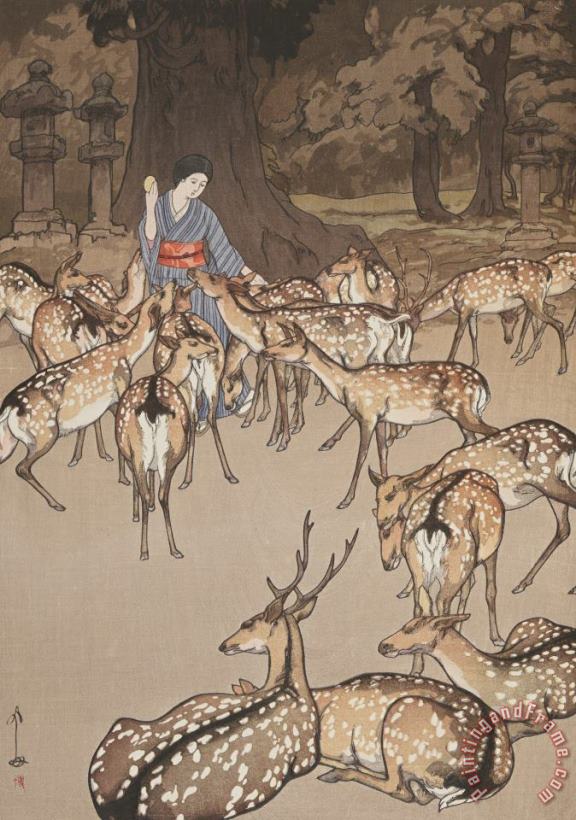 Deer in Kasuga painting - Hiroshi Yoshida Deer in Kasuga Art Print